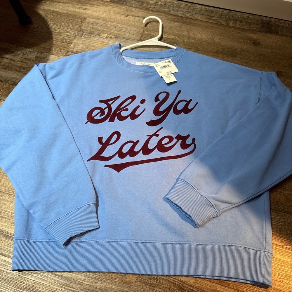 American Eagle blue nwt  'Ski Ya Later' Sweater